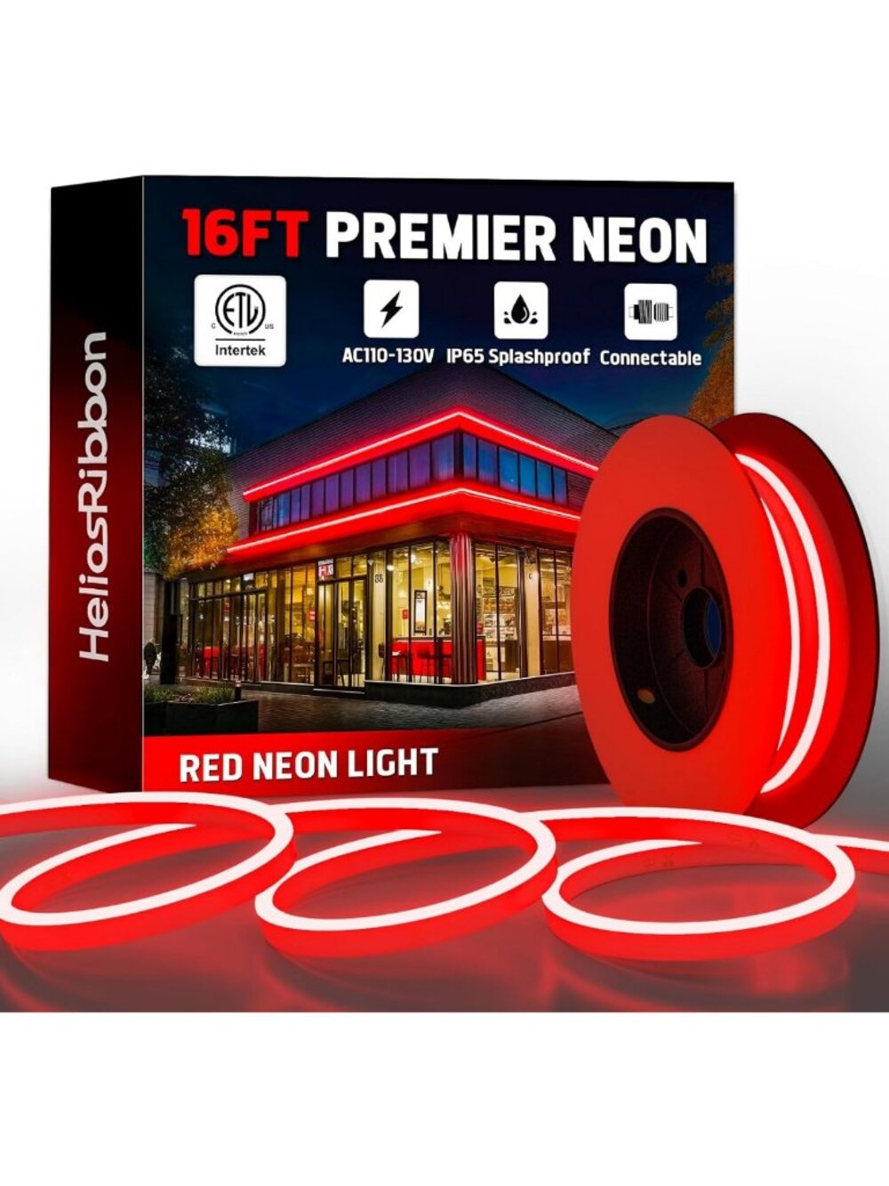 Vibrant Red LED Neon Rope Lights, 16ft, 110-120V, Flexible & Durable Lighting